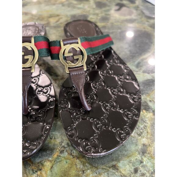 Gucci GG Web Stripe Logo thong Sandals Flip Flops guccissima size 36 - Picture 4 of 9